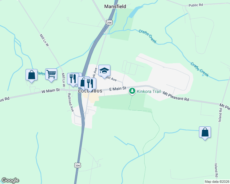 map of restaurants, bars, coffee shops, grocery stores, and more near 24740 East Main Street in Mansfield