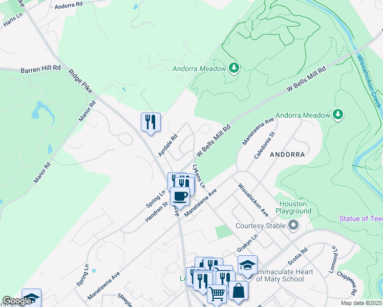 map of restaurants, bars, coffee shops, grocery stores, and more near 857 Green Valley Drive in Philadelphia