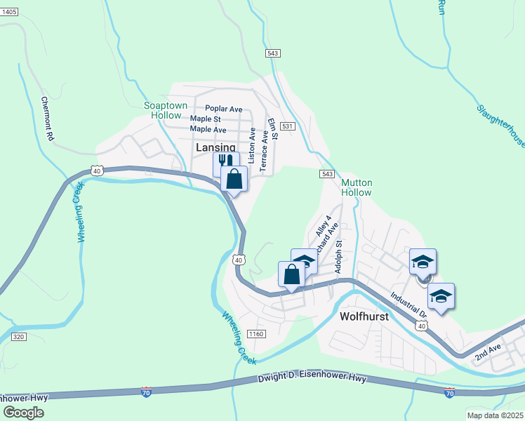 map of restaurants, bars, coffee shops, grocery stores, and more near in Lansing