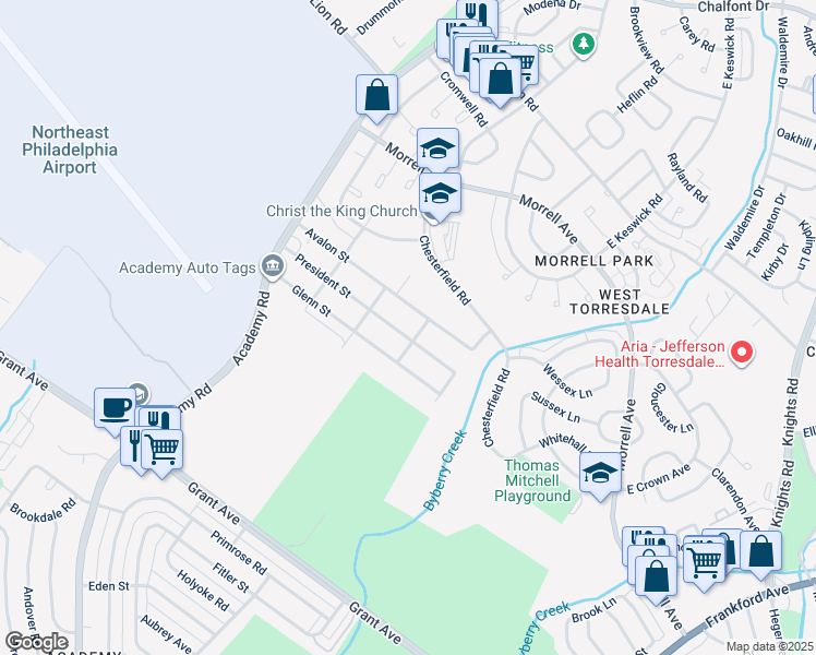 map of restaurants, bars, coffee shops, grocery stores, and more near 3721 President Street in Philadelphia