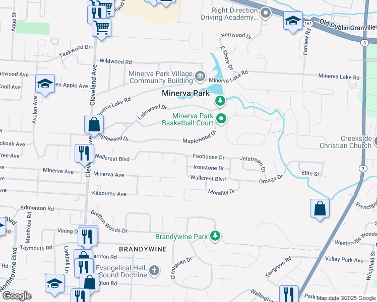 map of restaurants, bars, coffee shops, grocery stores, and more near 2886 Wallcrest Boulevard in Columbus