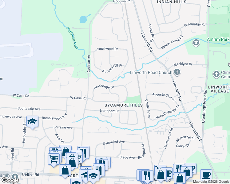 map of restaurants, bars, coffee shops, grocery stores, and more near 5576 Millington Road in Columbus
