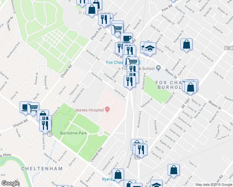 map of restaurants, bars, coffee shops, grocery stores, and more near 434 Hartel Avenue in Philadelphia