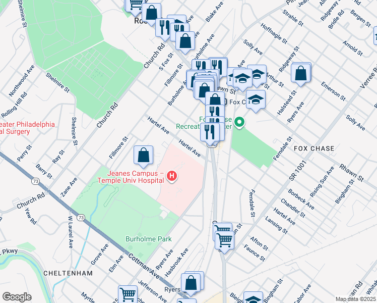 map of restaurants, bars, coffee shops, grocery stores, and more near 434 Hartel Avenue in Philadelphia