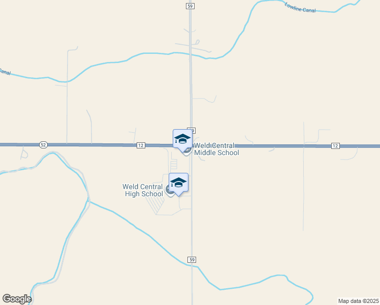 map of restaurants, bars, coffee shops, grocery stores, and more near 4977 Co Road 59 in Keenesburg