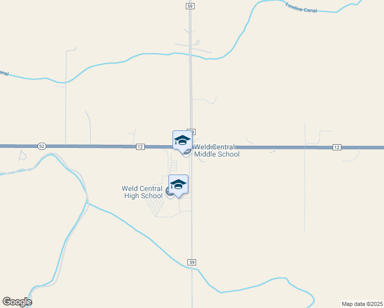 map of restaurants, bars, coffee shops, grocery stores, and more near 4977 Co Road 59 in Keenesburg