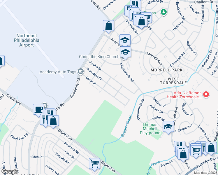 map of restaurants, bars, coffee shops, grocery stores, and more near 3704 President Street in Philadelphia