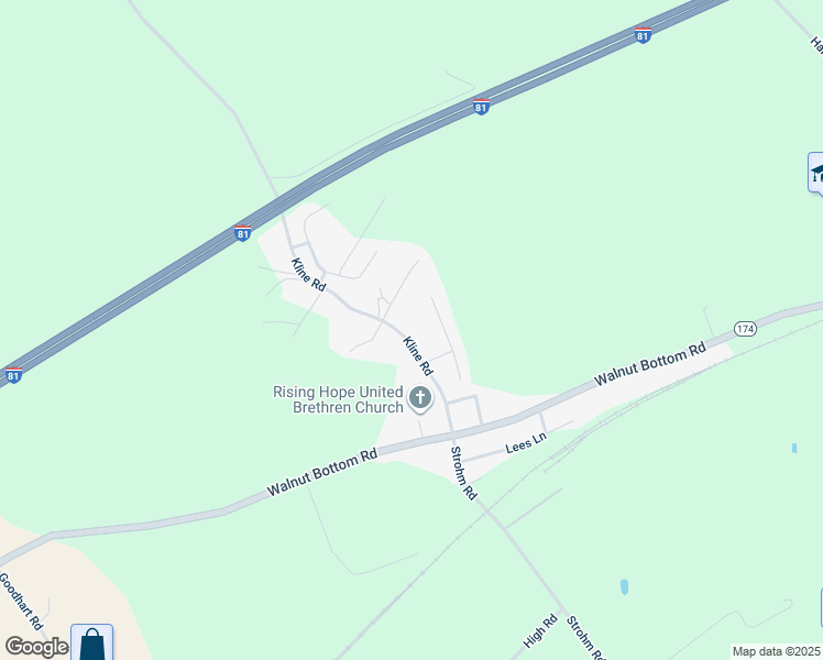map of restaurants, bars, coffee shops, grocery stores, and more near 154 Kline Road in Shippensburg