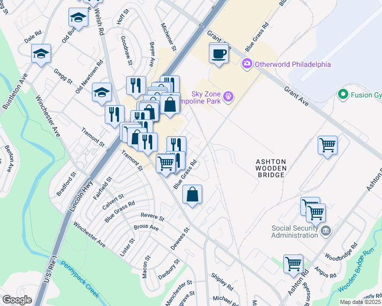map of restaurants, bars, coffee shops, grocery stores, and more near 30 Bonnie Gellman Court in Philadelphia