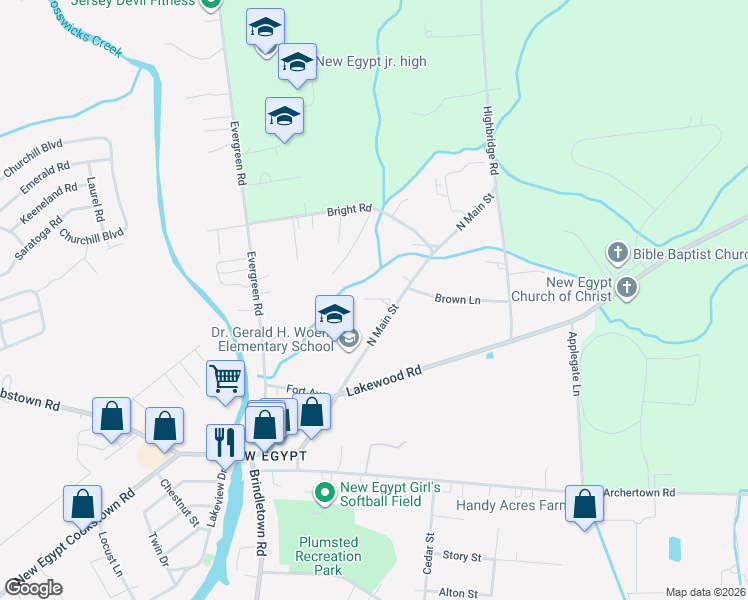 map of restaurants, bars, coffee shops, grocery stores, and more near 72 North Main Street in Plumsted Township