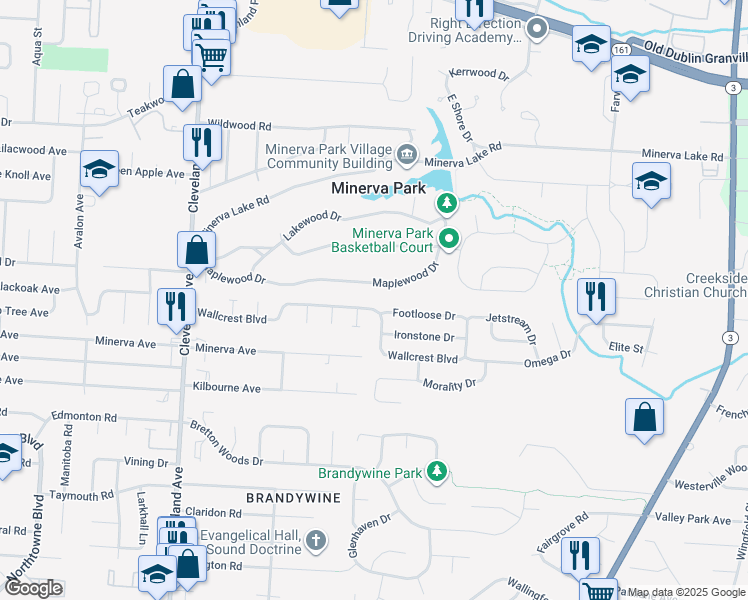 map of restaurants, bars, coffee shops, grocery stores, and more near 2886 Wallcrest Boulevard in Columbus