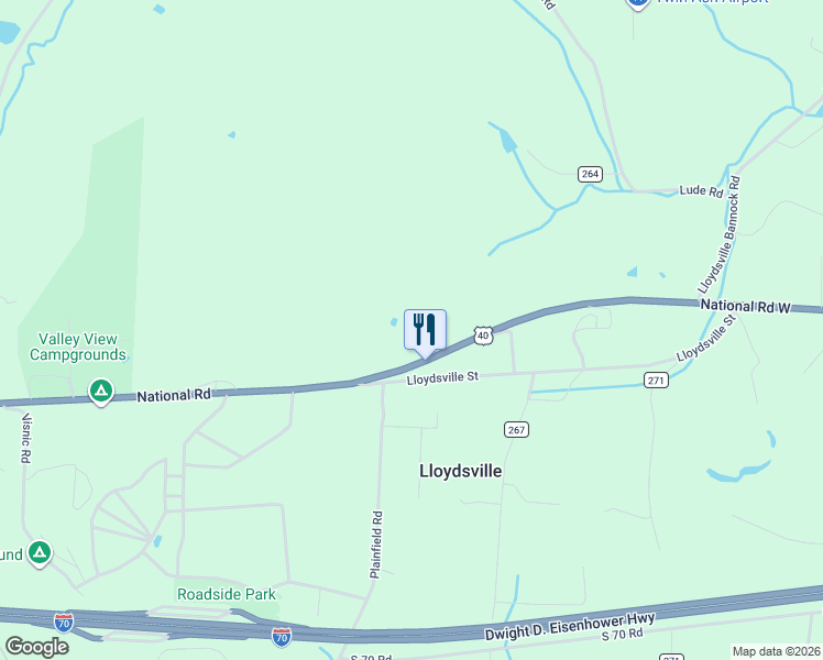 map of restaurants, bars, coffee shops, grocery stores, and more near 43905 National Road in Belmont