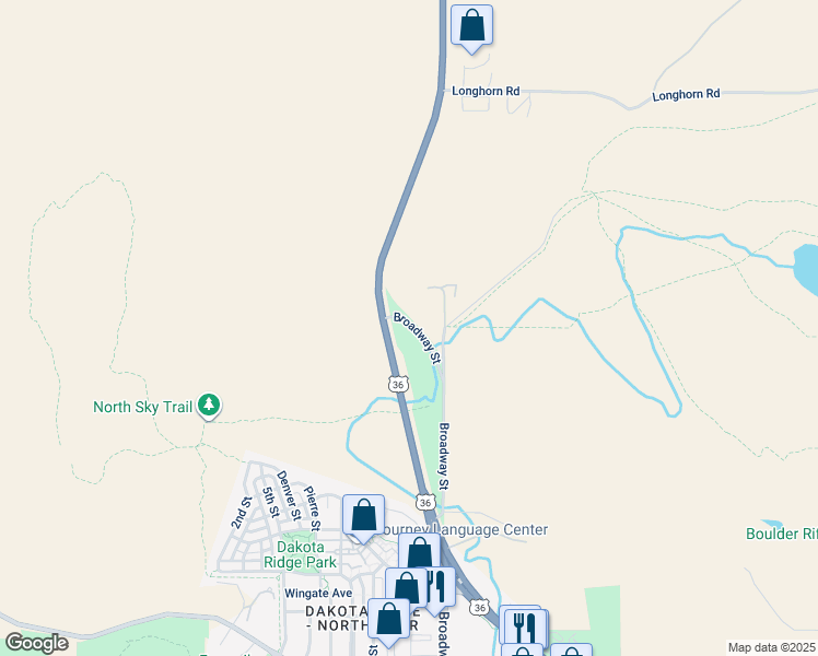 map of restaurants, bars, coffee shops, grocery stores, and more near 5601 Broadway Street in Boulder
