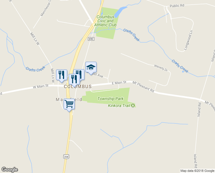 map of restaurants, bars, coffee shops, grocery stores, and more near 24740 East Main Street in Mansfield