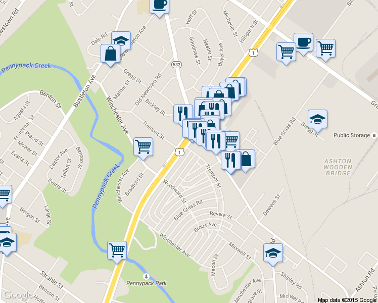 map of restaurants, bars, coffee shops, grocery stores, and more near in Philadelphia