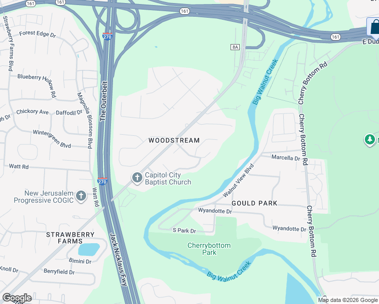 map of restaurants, bars, coffee shops, grocery stores, and more near 4503 Woodstream Drive in Columbus