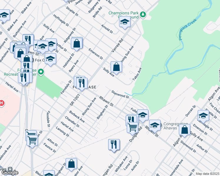 map of restaurants, bars, coffee shops, grocery stores, and more near 1017 Stanwood Street in Philadelphia