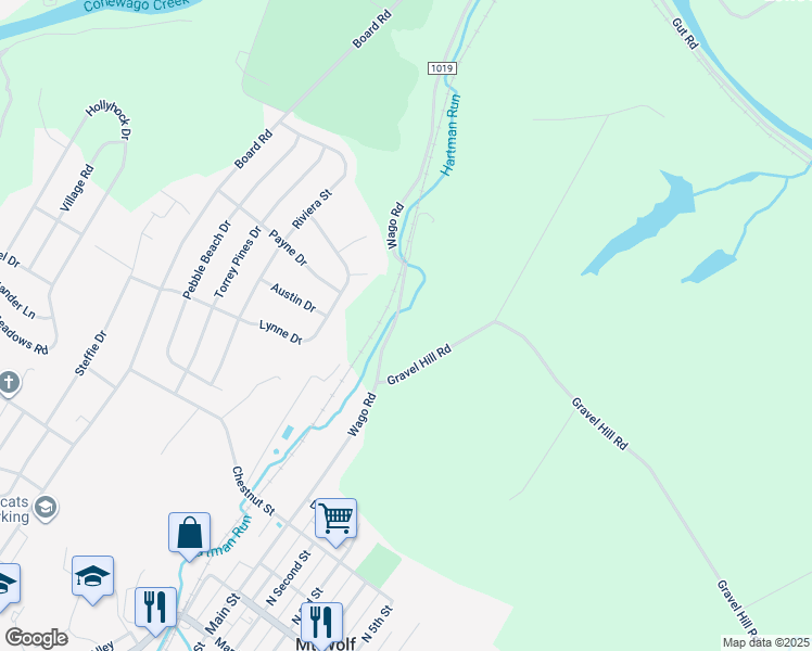 map of restaurants, bars, coffee shops, grocery stores, and more near 535 Wago Road in Mount Wolf
