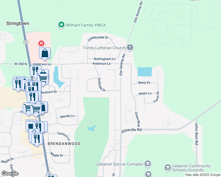 map of restaurants, bars, coffee shops, grocery stores, and more near 2210 Golfside Drive in Lebanon