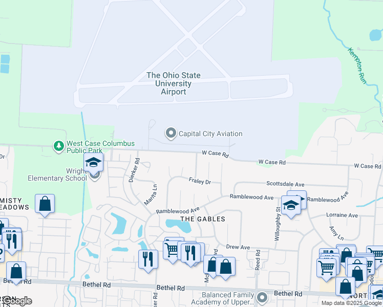 map of restaurants, bars, coffee shops, grocery stores, and more near 2049 West Case Road in Columbus