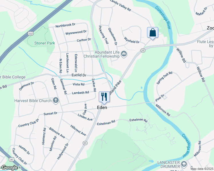 map of restaurants, bars, coffee shops, grocery stores, and more near 1624 Butter Road in Lancaster