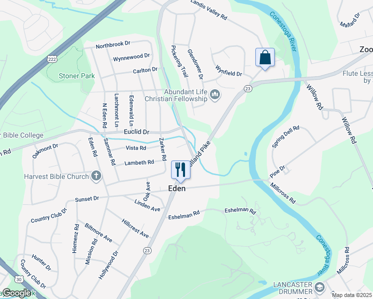 map of restaurants, bars, coffee shops, grocery stores, and more near 1624 Butter Road in Lancaster