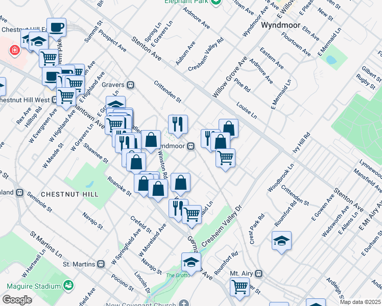 map of restaurants, bars, coffee shops, grocery stores, and more near 234 Benezet Street in Philadelphia