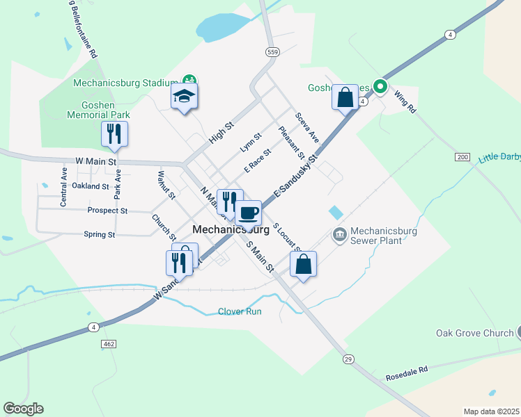 map of restaurants, bars, coffee shops, grocery stores, and more near in Mechanicsburg