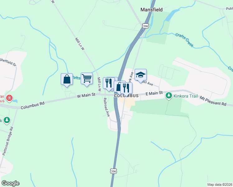 map of restaurants, bars, coffee shops, grocery stores, and more near 24394 West Main Street in Mansfield