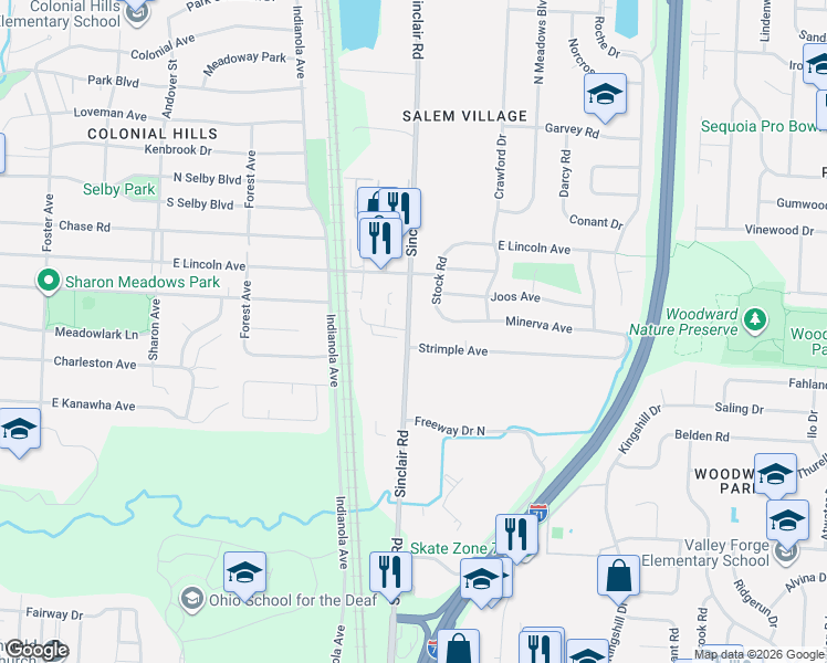 map of restaurants, bars, coffee shops, grocery stores, and more near in Columbus