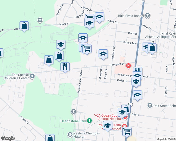 map of restaurants, bars, coffee shops, grocery stores, and more near 472 Prospect Street in Lakewood