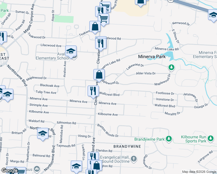map of restaurants, bars, coffee shops, grocery stores, and more near 5038 Alpha Court in Columbus