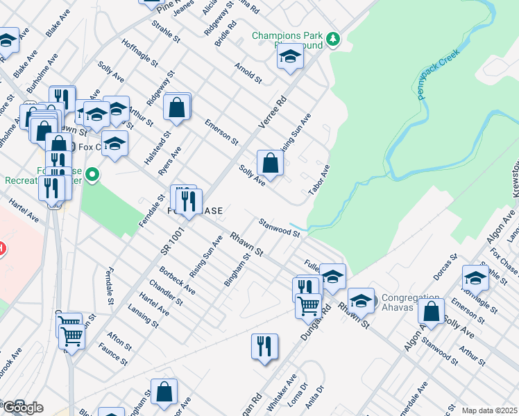 map of restaurants, bars, coffee shops, grocery stores, and more near 1017 Stanwood Street in Philadelphia