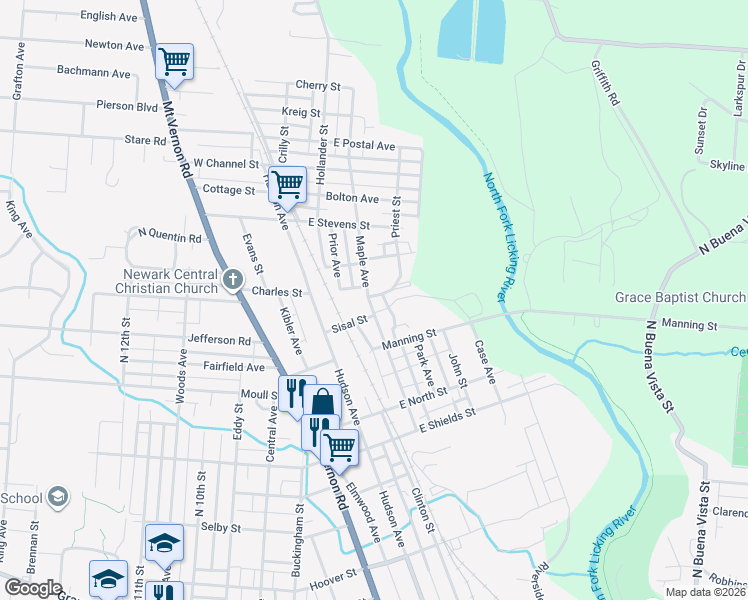map of restaurants, bars, coffee shops, grocery stores, and more near 492 Maple Avenue in Newark