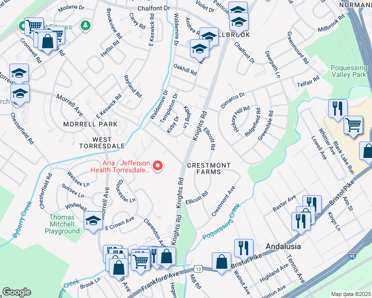 map of restaurants, bars, coffee shops, grocery stores, and more near 10874 Knights Road in Philadelphia