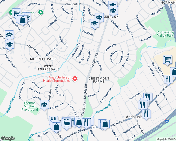 map of restaurants, bars, coffee shops, grocery stores, and more near 10874 Knights Road in Philadelphia