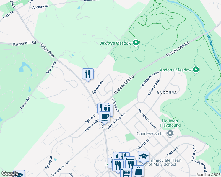 map of restaurants, bars, coffee shops, grocery stores, and more near 852 Green Valley Drive in Philadelphia