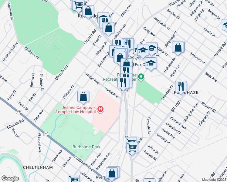 map of restaurants, bars, coffee shops, grocery stores, and more near 421 Hartel Avenue in Philadelphia