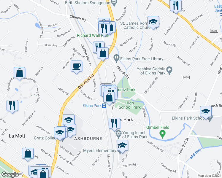 map of restaurants, bars, coffee shops, grocery stores, and more near 7919 Park Avenue in Montgomery County