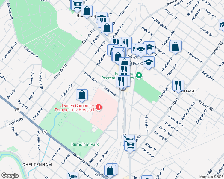 map of restaurants, bars, coffee shops, grocery stores, and more near 421 Hartel Avenue in Philadelphia