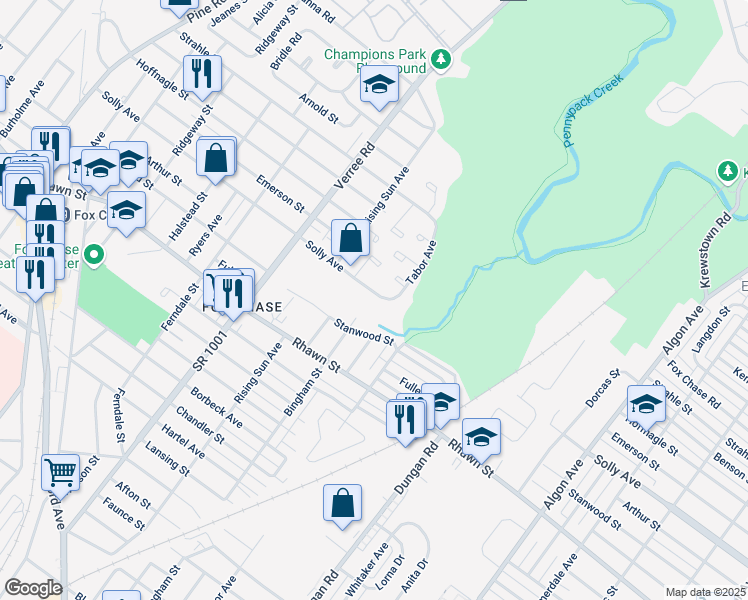 map of restaurants, bars, coffee shops, grocery stores, and more near 1118 Solly Avenue in Philadelphia