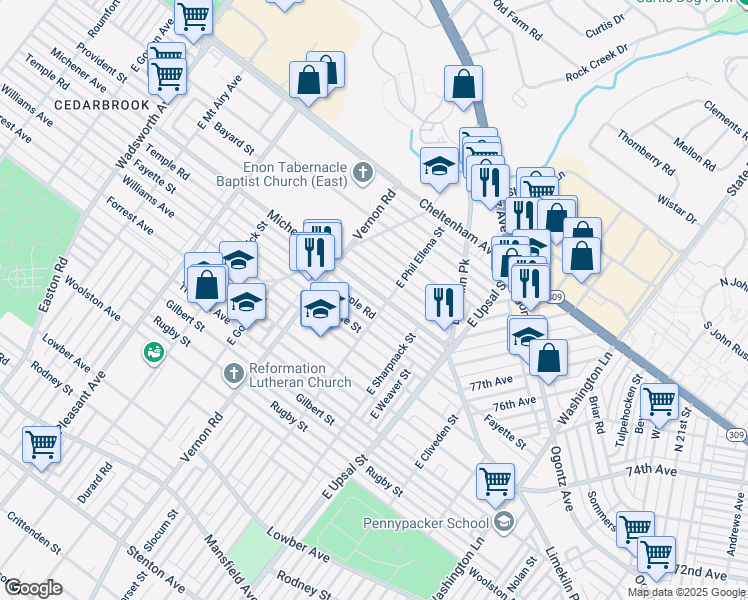 map of restaurants, bars, coffee shops, grocery stores, and more near 7910 Michener Avenue in Philadelphia
