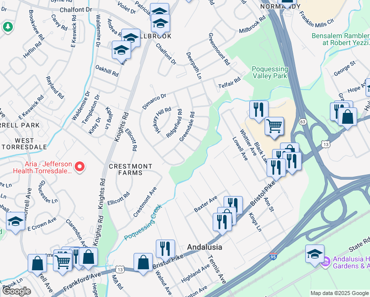 map of restaurants, bars, coffee shops, grocery stores, and more near 216 Nauldo Road in Philadelphia