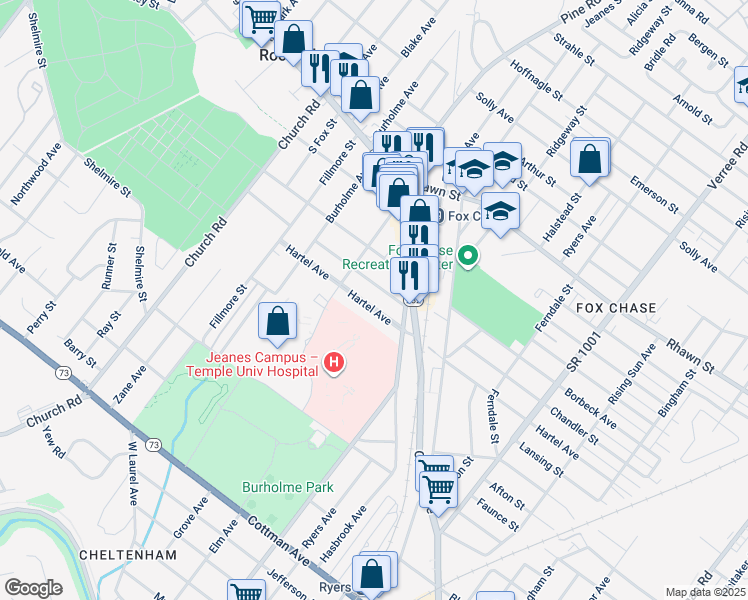 map of restaurants, bars, coffee shops, grocery stores, and more near 419 Hartel Avenue in Philadelphia