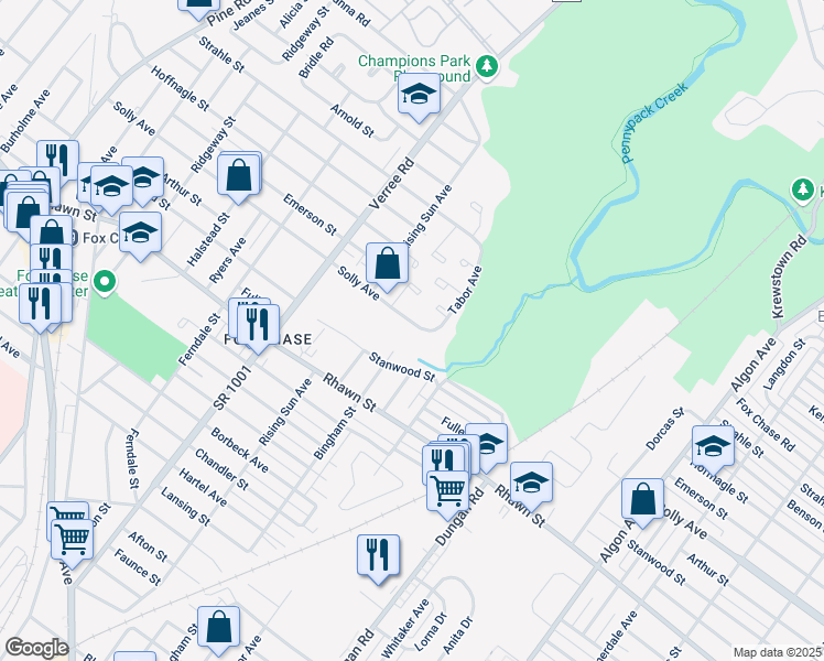 map of restaurants, bars, coffee shops, grocery stores, and more near 1118 Solly Avenue in Philadelphia