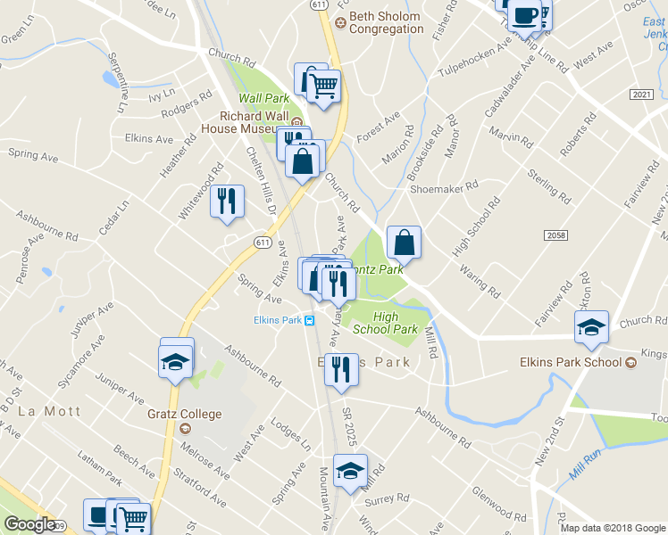 map of restaurants, bars, coffee shops, grocery stores, and more near 7921 Park Avenue in Montgomery County