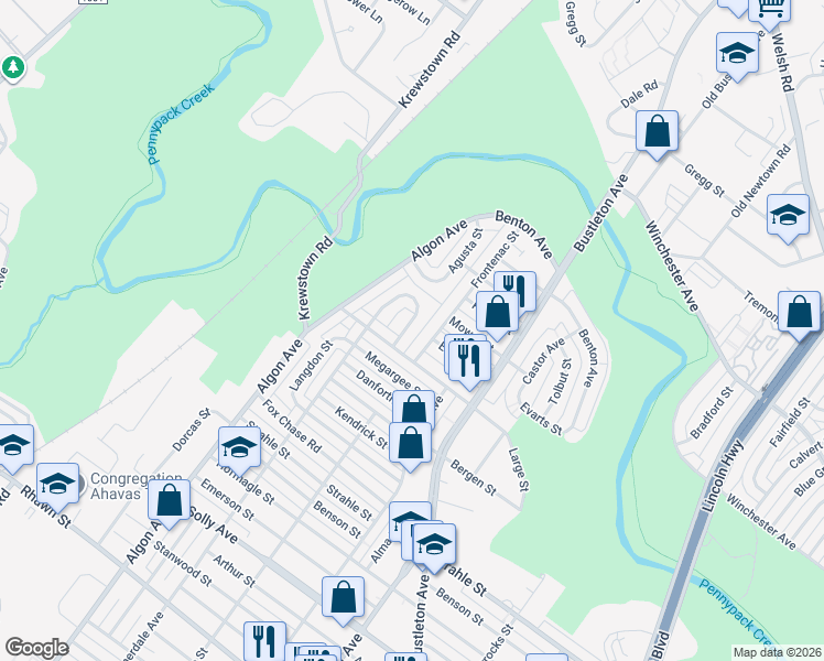 map of restaurants, bars, coffee shops, grocery stores, and more near 1728 Tustin Street in Philadelphia