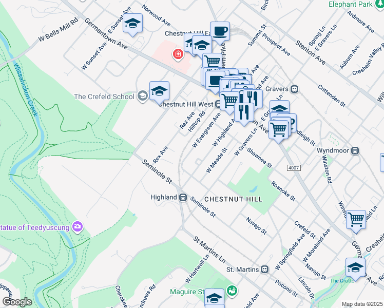 map of restaurants, bars, coffee shops, grocery stores, and more near 237 West Highland Avenue in Philadelphia