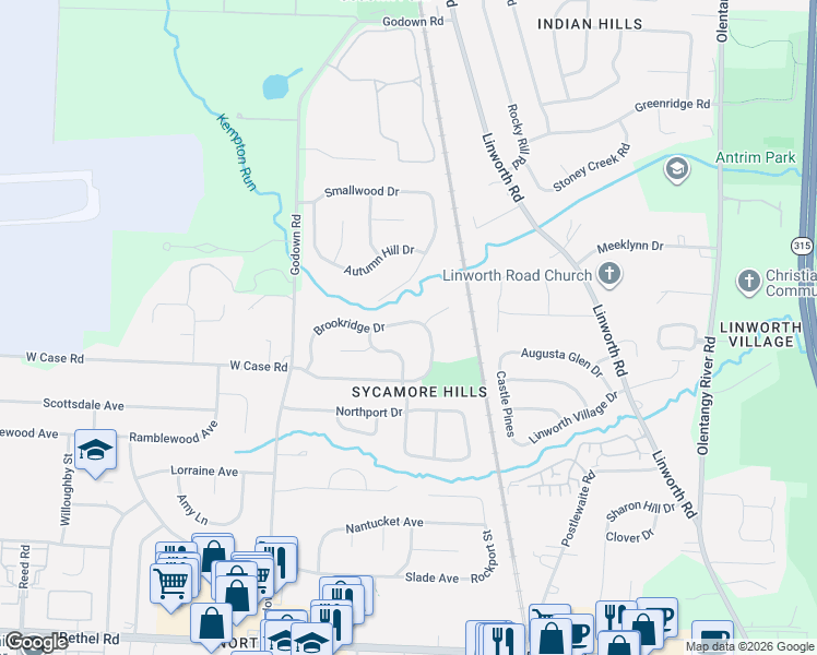 map of restaurants, bars, coffee shops, grocery stores, and more near 5576 Millington Road in Columbus
