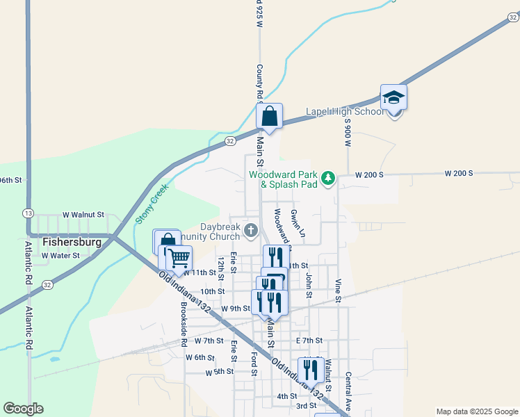 map of restaurants, bars, coffee shops, grocery stores, and more near 107 West 14th Street in Lapel